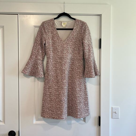 Maeve by Anthropologie Susie Swing Tweed Dress Bell Sleeves White Red Size S - Picture 1 of 10